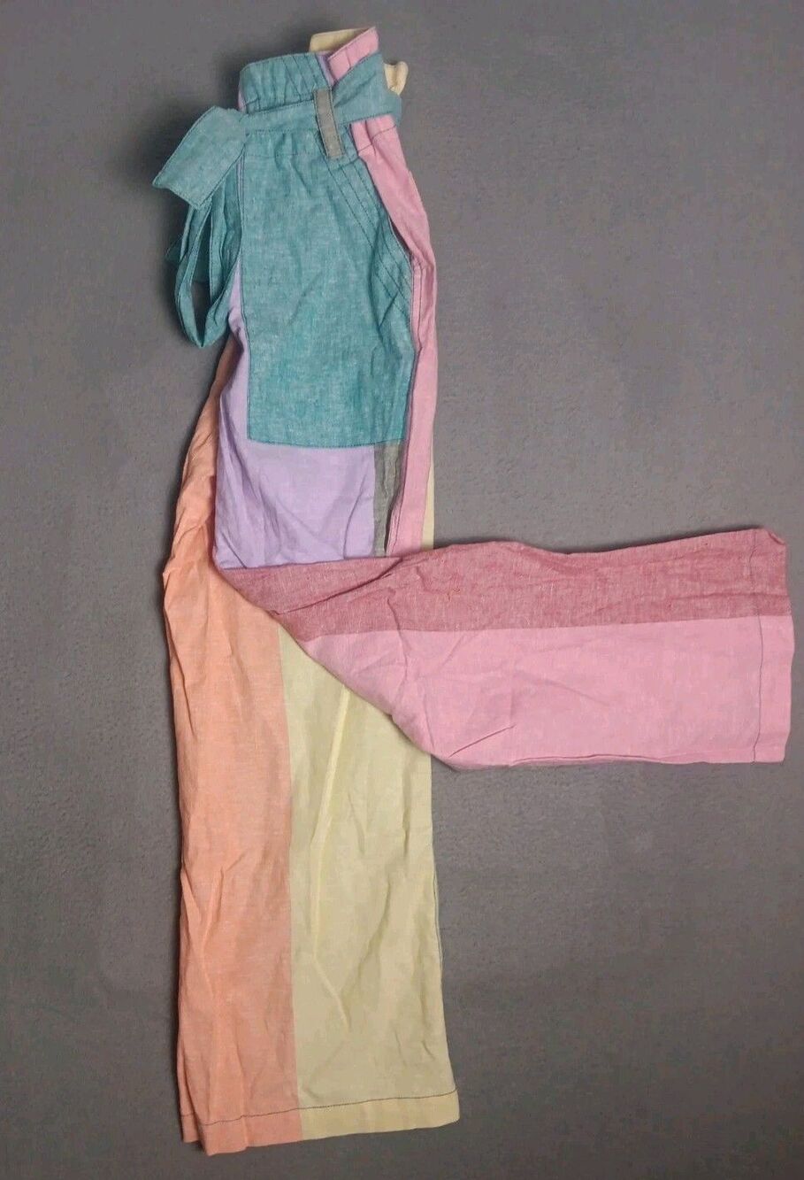 Nwot Current Air multiColor pastel patchwork paper bag linen Pants Size XS